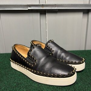 Christian Louboutin Black Leather Slike Slip On Sneakers